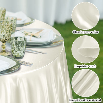 TURSTIN 2 Pieces Round Satin Tablecloth 120 Inches Overlay Table Cover Smooth Fabric Table Decor Bright Silk Tablecloth for Holiday Dinner Wedding Banquet Decoration (Ivory)