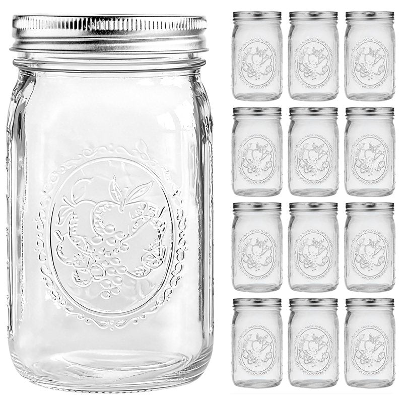 eleganttime Wide Mouth Mason Jars 32 oz with Lids and Bands Set of 12 Jars,Quart Large Glass Mason Jars with Airtight Lids,Great for Canning,Fermentation and Preservation