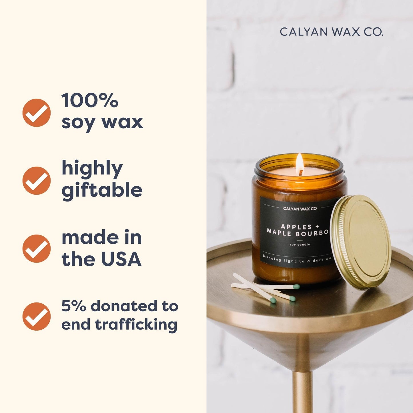 Calyan Wax Co. Musk & Teakwood Scented Candle - 57 Hour Burn - Luxury Clean Soy Wax Candles - Long Lasting Amber Glass Jar Candle for Home - 7.2oz