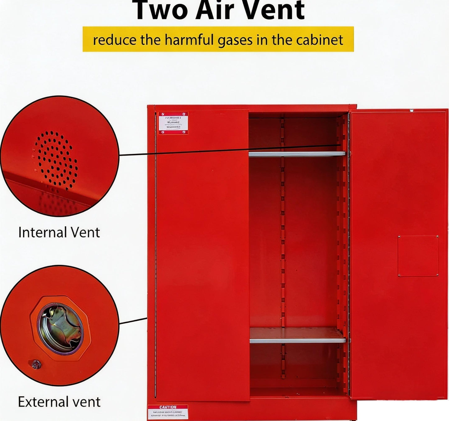 EliteEdge 45 Gal Flammable Safety Cabinet, 43" x 18" x 65" Galvanized Steel Industrial Flammable Liquid Storage Cabinet with Adjustable Shelves, Fireproof Double-Wall Design, Manual Close Doors, Red