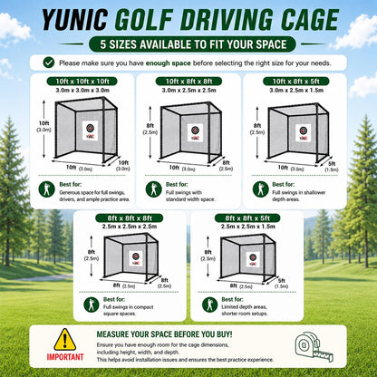 YUNIC Golf Driving Cage with Steel Frame, Golf Nets for Backyard Driving for Full Swing and Chipping Practice Indoor Outdoor (Black, 10'(W) x8'(H) x8'(D))