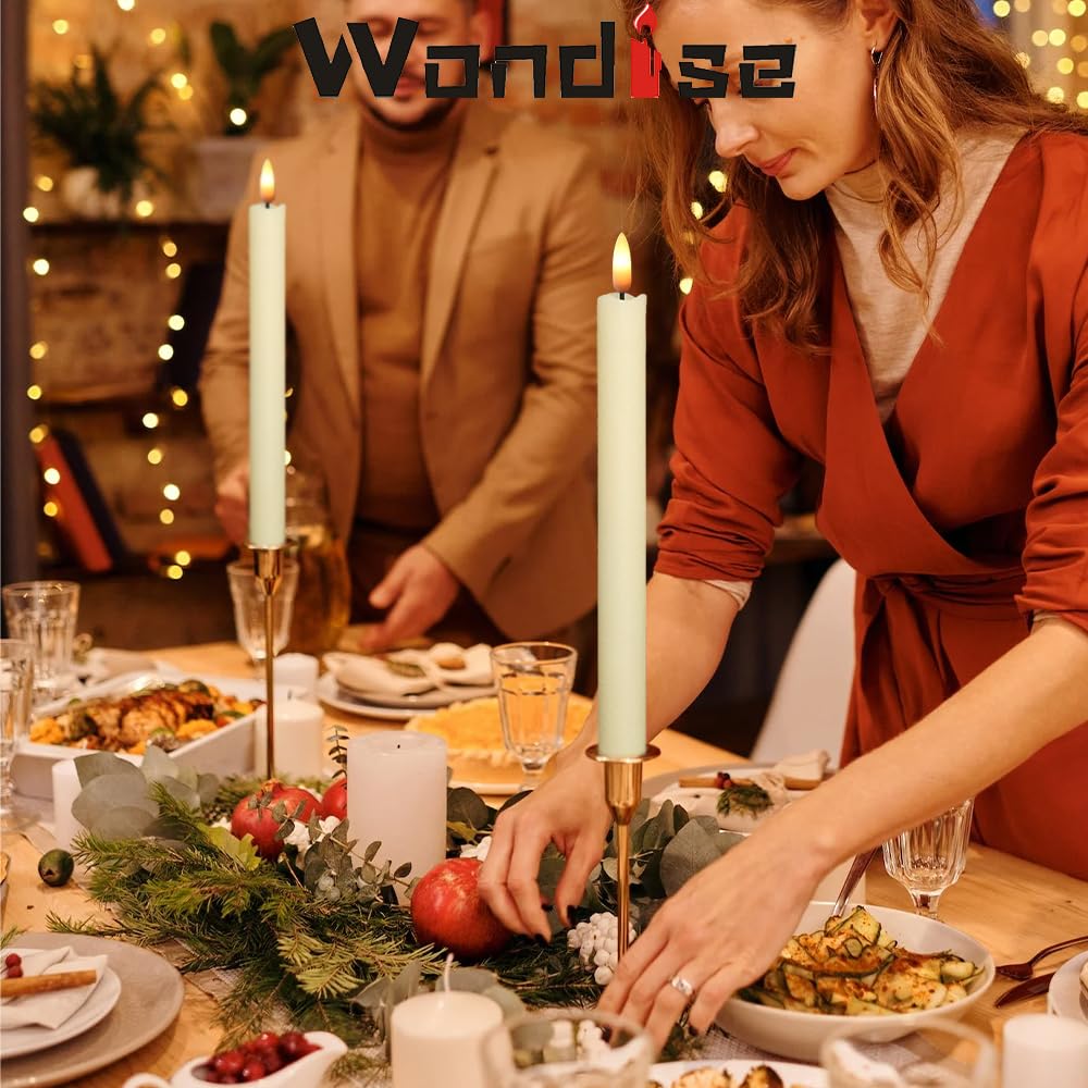 Wondise Ivory Flameless Taper Candles with Timer, 6 Pack Battery Operated LED Flickering 3D Flame Real Wax Candle, Halloween Christmas Thanksgiving Fireplace Decorations