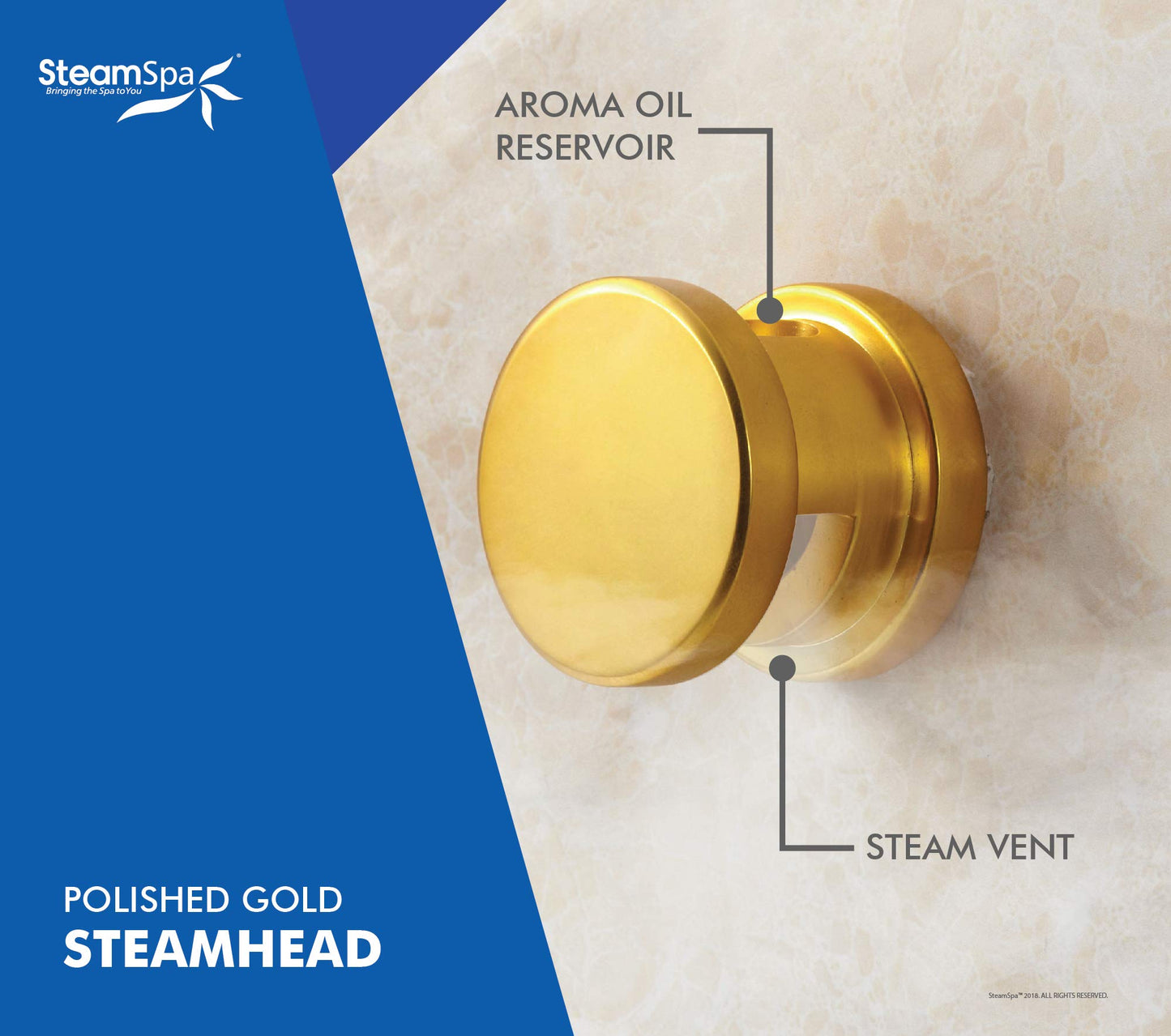 SteamSpa Generator with Quick Start Continuous Steam Technology, Wi-Fi, Bluetooth and Autodrain | 15kW Steam Generator with Gold Steam Head with Aromatherapy Reservoir | RVB1500GD-A