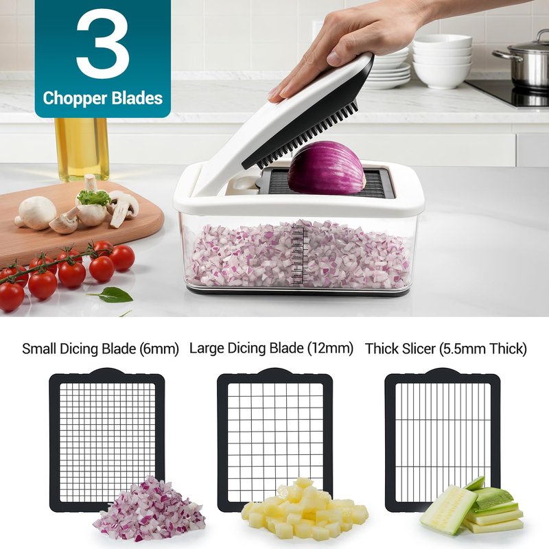 Sopito Vegetable Chopper Mandoline Slicer - Multifunctional Veggie Food Chopper With 6 Blades & Container, Heavy-Duty Vegetable Slicer and Cutter for Onion, Salad, and Food Preparation