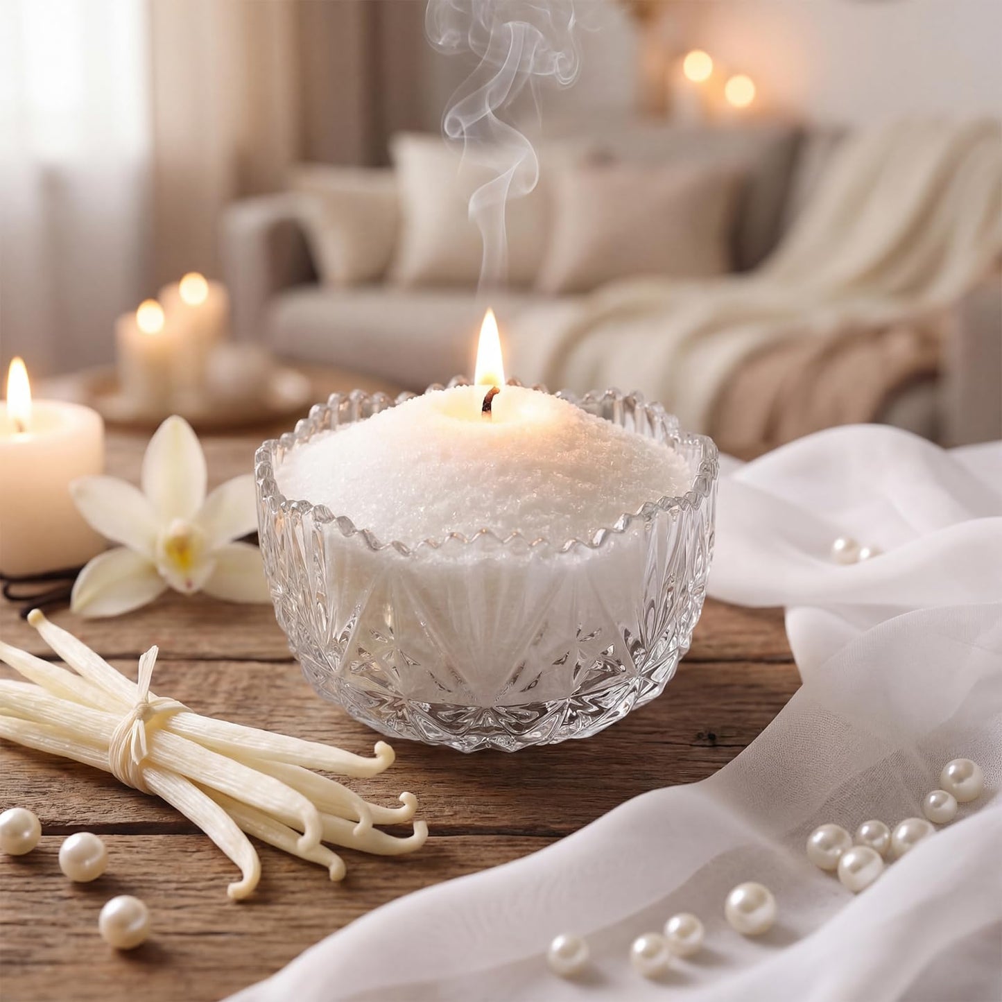 Conelist 1lb Vanilla Pearled Candle Sand Wax Set Customized Powder Making Candles Refill Kit Palm Wax All Natural Non Toxic with 10 Wicks for Gifts DIY Making