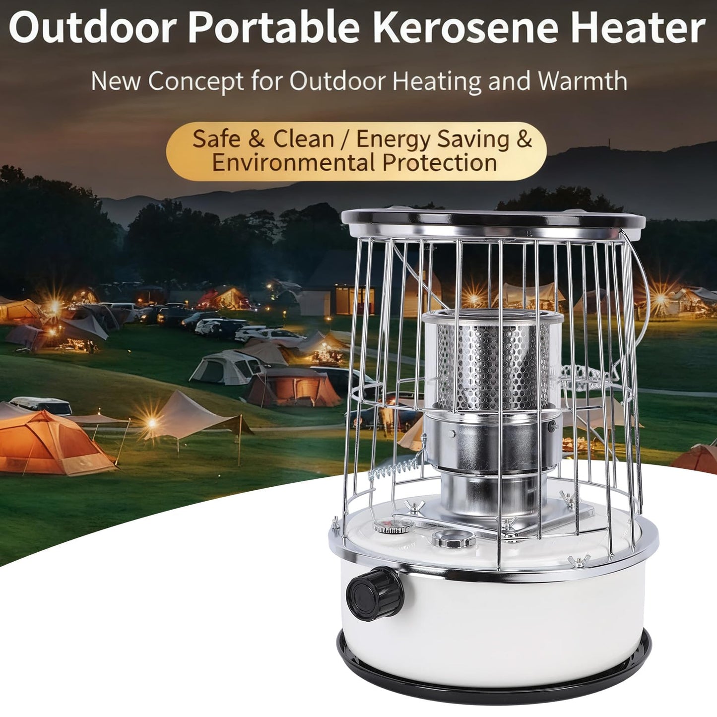 Portable 10000BTU Kerosene Heater with Anti-Tip Safety, 6L Tank 30H Burn Time for Indoor Outdoor Heating Cooking, 2600W Power