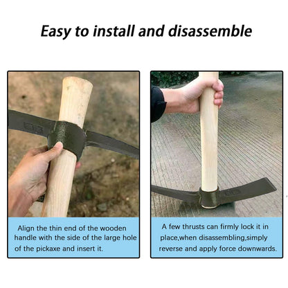 rosyquarz Forged Heat Treated One Piece Intact cast Iron Hoe,Weeding Garden Pick Axe,for Gardening,Camping and Outdoors Climbing Pickaxe