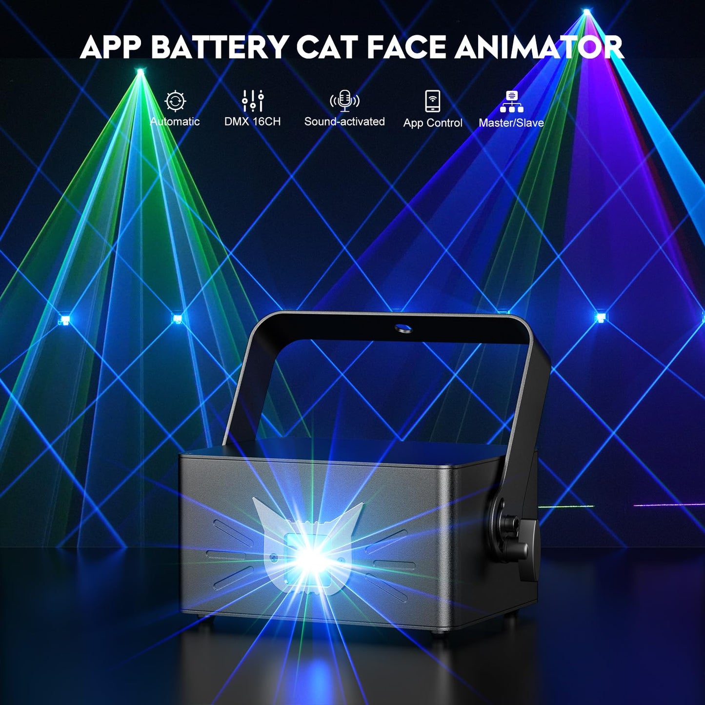 Animation DJ Laser Light,3D Animation Laser Machine with Bluetooth APP,RGB Party Laser Light Show, Built-in 5200mAh Battery for Wedding Party Disco Lights Bar Club Stage DJ Lighting