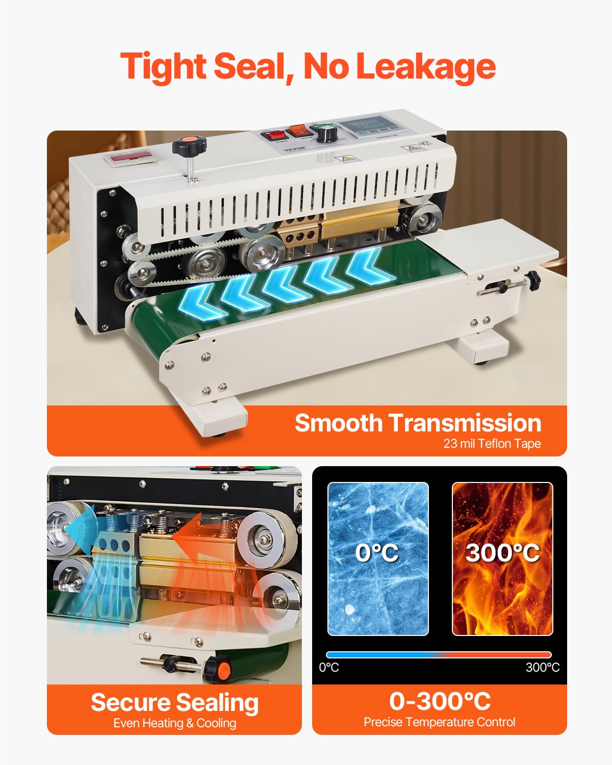 VEVOR Continuous Bag Band Sealing Machine FR900K Band Sealer Machine with Digital Temperature Control Horizontal Bag Sealer for 0.02-0.08 mm Plastic Bags Continuous Band Sealer w/Printing Function