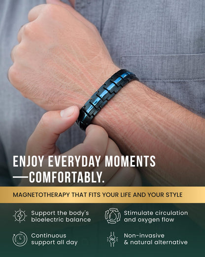 MagnetRX® Magnetic Bracelets for Men - EllipseMAX 5X Strength 5,000 Gauss Magnets - Designed in USA & Patent Pending - Premium Titanium Mens Magnetic Bracelet & Adjustable Length (Black & Blue Line)