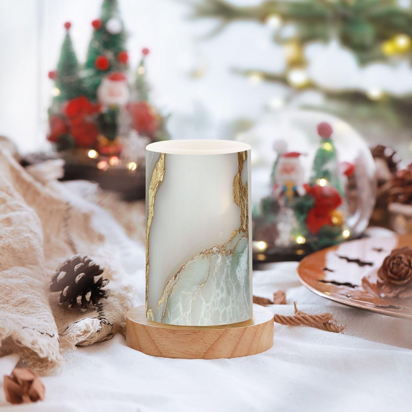 Flameless Candles Battery Operated Led Pillar Candles for Table Marble White White