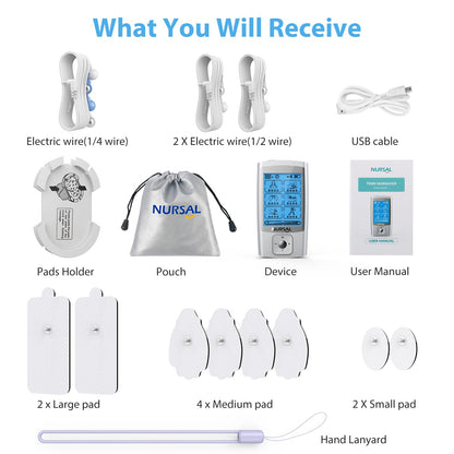 NURSAL 24 Modes TENS Unit Muscle Stimulator with Continuous Stimulation, Rechargeable Electronic Pulse Massager with 8 Pads for Back and Shoulder Pain Relief and Muscle Strength