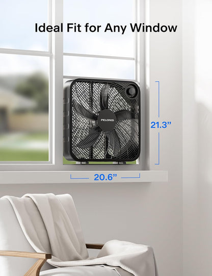 Pelonis 20 Inch Box Fan - Powerful 3-Speed Floor & Window Fan with Superior Air Throw (2295 CFM)