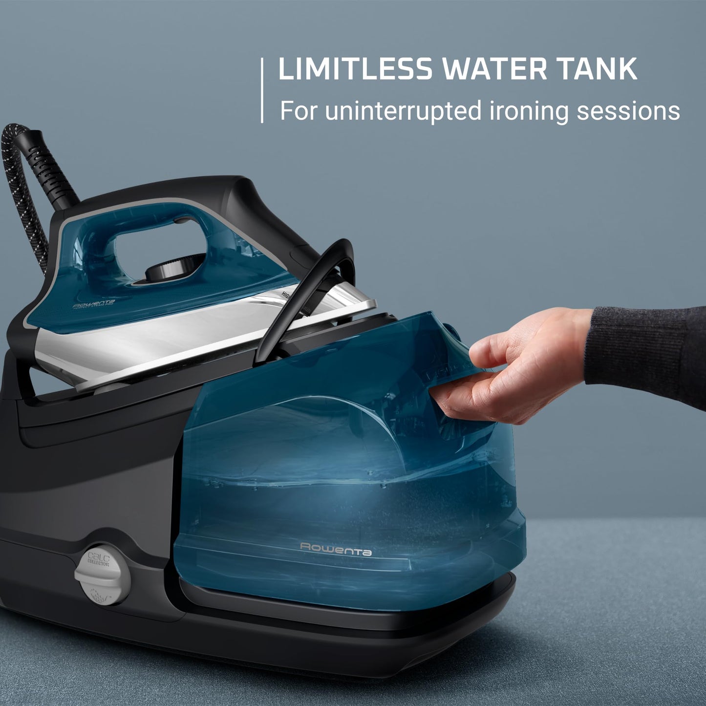 Rowenta Steam Station, Stainless Steel Soleplate, Professional Iron Steamer for Clothes, 1.1L Removable Tank, Fast Heat Up, 1800 Watts, Blue Clothes Iron, DG8624