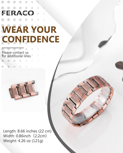 Feraco Copper Bracelet for Men, 3X Strength Magnetic Therapy Bracelet with Powerful 3800 Gauss Magnets,Copper Cooper Jewelry