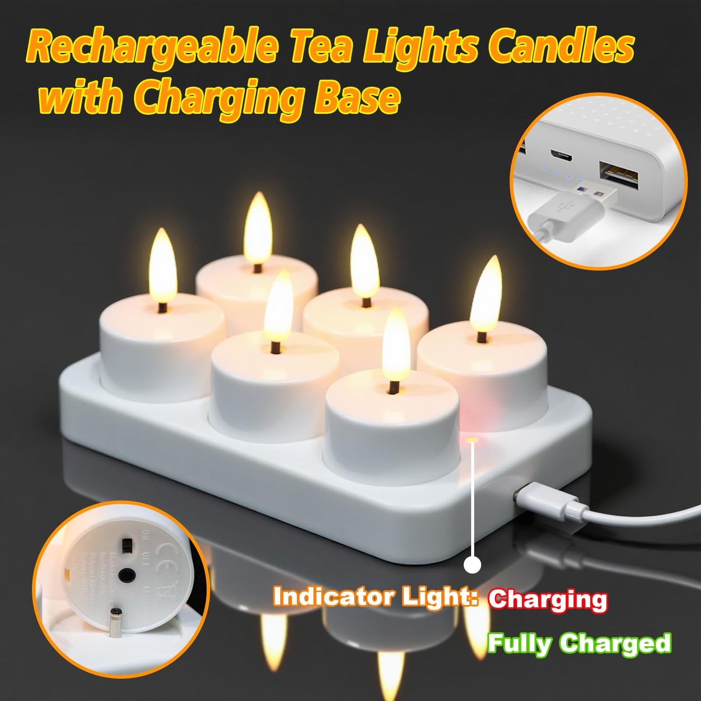 GenSwin Rechargeable Tea Lights Candles with Remote & Charging Base, 6 Pcs LED Tea Lights Candles Battery Operated, Flameless Timer Tealights for Wedding Christmas Halloween Decor (White, 1.57“x1.85”)