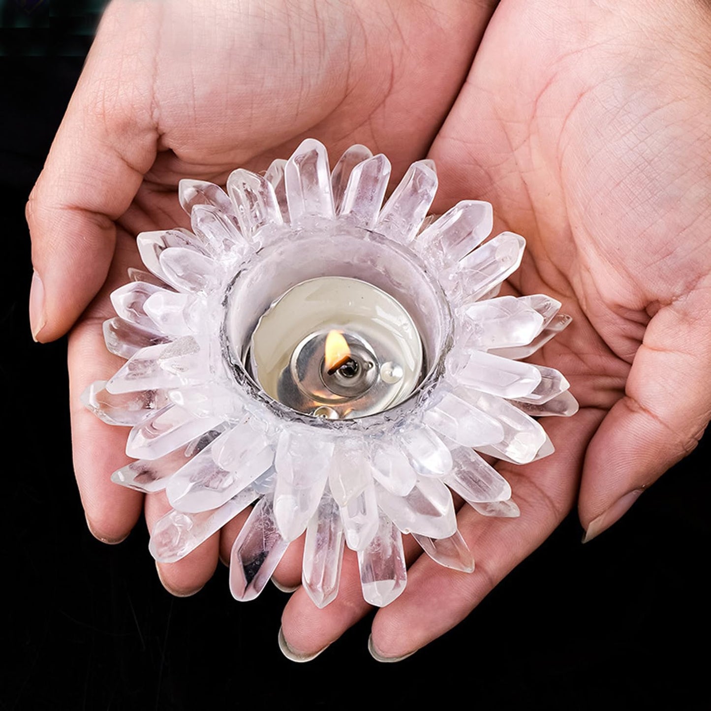 Natural Clear Quartz Crystal, Crystal Quartz Tealight Candle Holder Crystal Stone Candle Stand High Energy Geode Votive with Healing Effects (Not Included Candle)