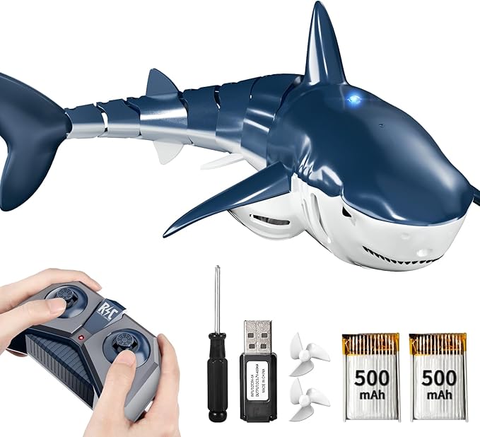 TEMI Remote Control Shark Toy for Kids Boys 3-5 Simulation RC Sharks with Light Water Spraying RC Boat for Lake Bathroom Pool Christmas Birthday Gifts for Aged 3 4 5 6 7 8 9 Girls Toddlers(Blue)