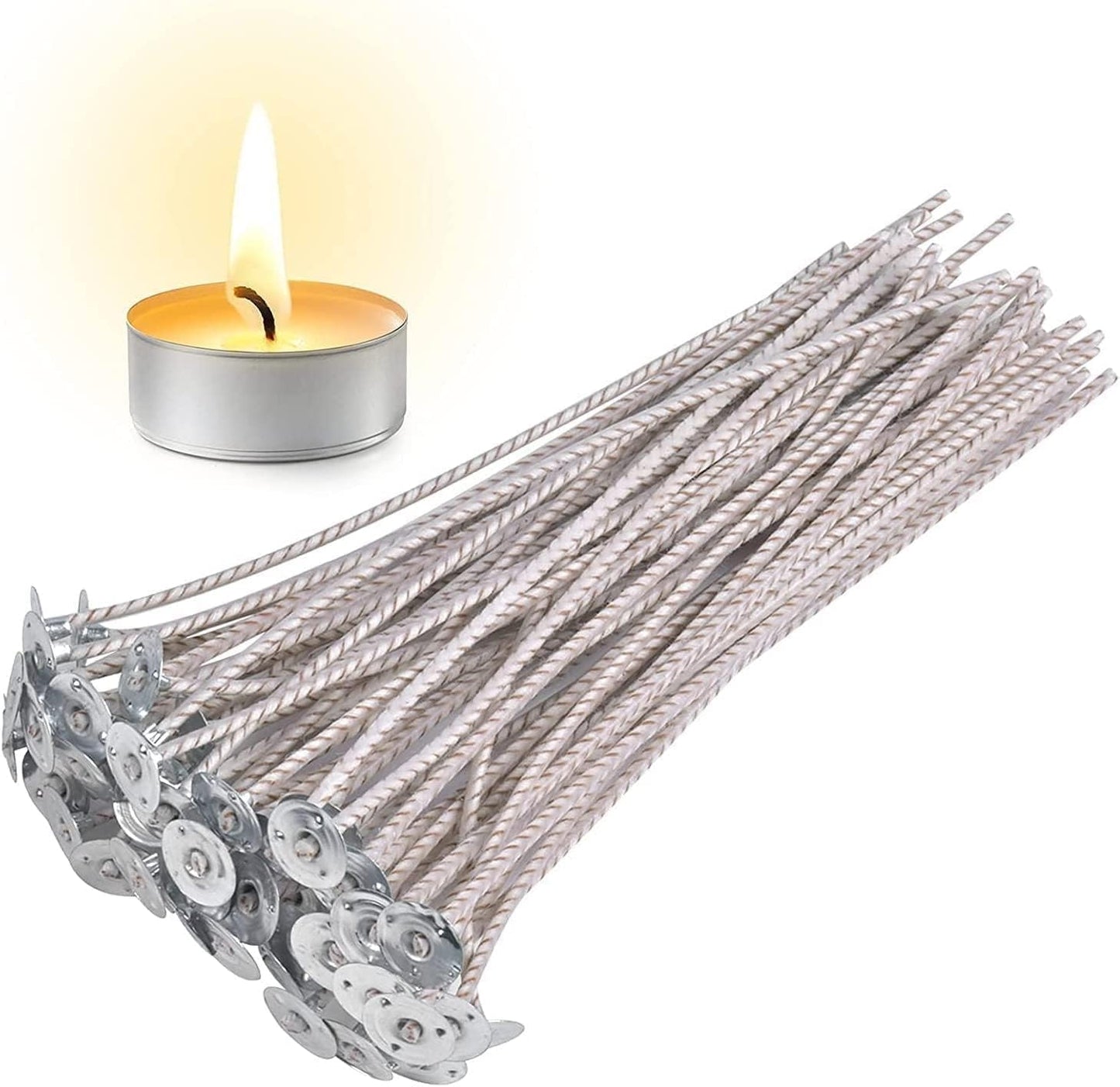 100pcs CD 2 Wicks for Soy Candles, 6 inch Pre-Waxed Candle Wick with Base