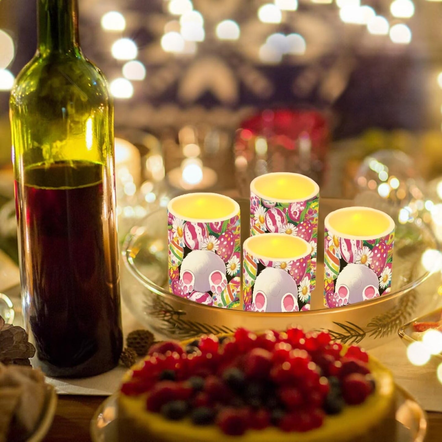 NETILGEN 4 Pcs Easter Decorative Flameless LED Pillar Candles with Timer Remote for Indoor Outdoor Easter Cartoon Bunny