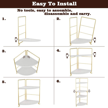 3-Tier Kitchen Spice Rack , Standing Rack,Triangle Bathroom Countertop Storage Shelf ,Cosmetic Organizer Holder , Stackable Cabinet Organizer , Kitchen Counter Shelf , Corner Spice Rack ,Golden