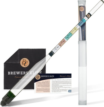 Brewer's Elite Hydrometer for Home Brew Beer, Wine, Mead and Kombucha - Deluxe Triple Scale Set with Hardcase and Cloth - Specific Gravity ABV Tester