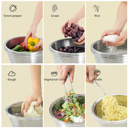 Paoli 304 Stainless Steel Fine Mesh Colander Set, 4.5QT Large Capacity Strainer with Mixing Bowl — Rinse Fruits, Veggies, Rice & Drain Pasta, Dishwasher Safe (2-Piece)