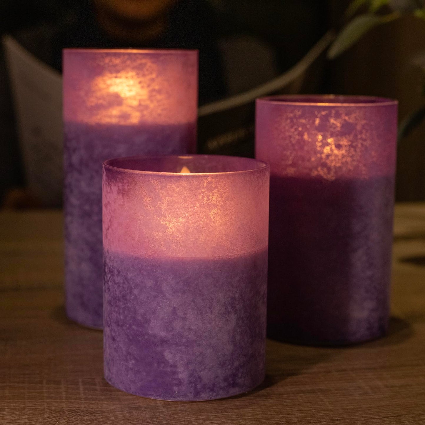 Mingfuxin Purple Flameless Candle with Remote, Battery Operated Led Candles with Timer for Home Fireplace Halloween Decorations
