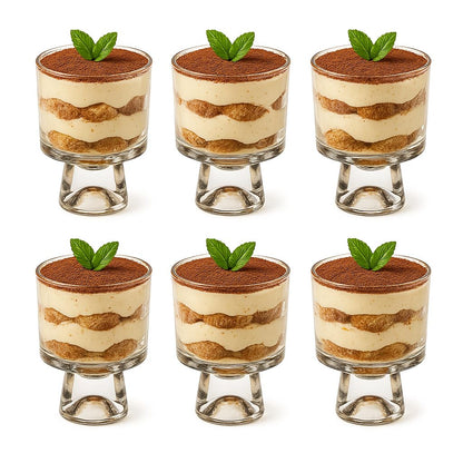 MQMCPDS 8 oz Glass Dessert Cups (Set of 6) Exquisite dessert cups for pudding, sundae, ice cream, cake, fruits, salads and cocktails - Perfect for use as trifle bowls (clear color)