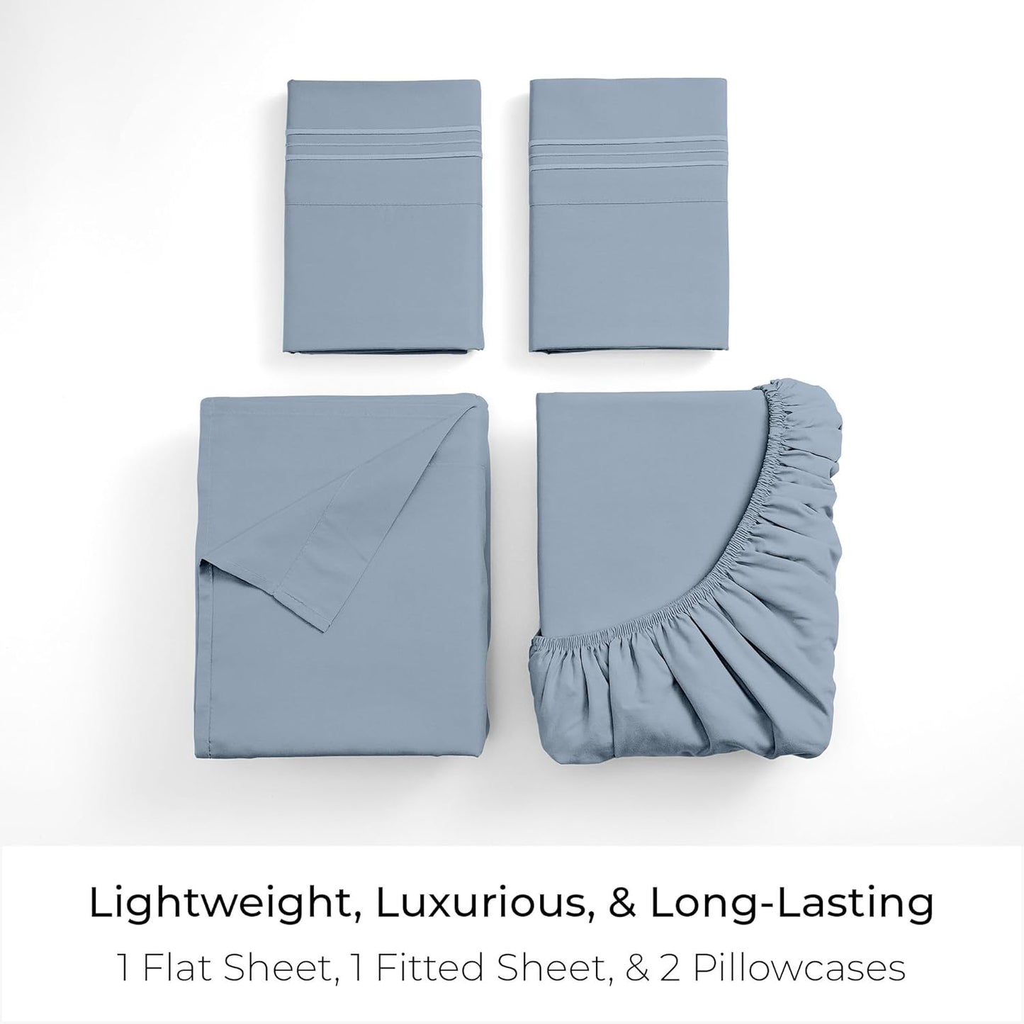 Mellanni King Sheets Set - Luxury 4 PC Bedding - Extra Soft, Cooling, Wrinkle Resistant | Blue Hydrangea