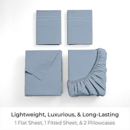 Mellanni King Sheets Set - Luxury 4 PC Bedding - Extra Soft, Cooling, Wrinkle Resistant | Blue Hydrangea