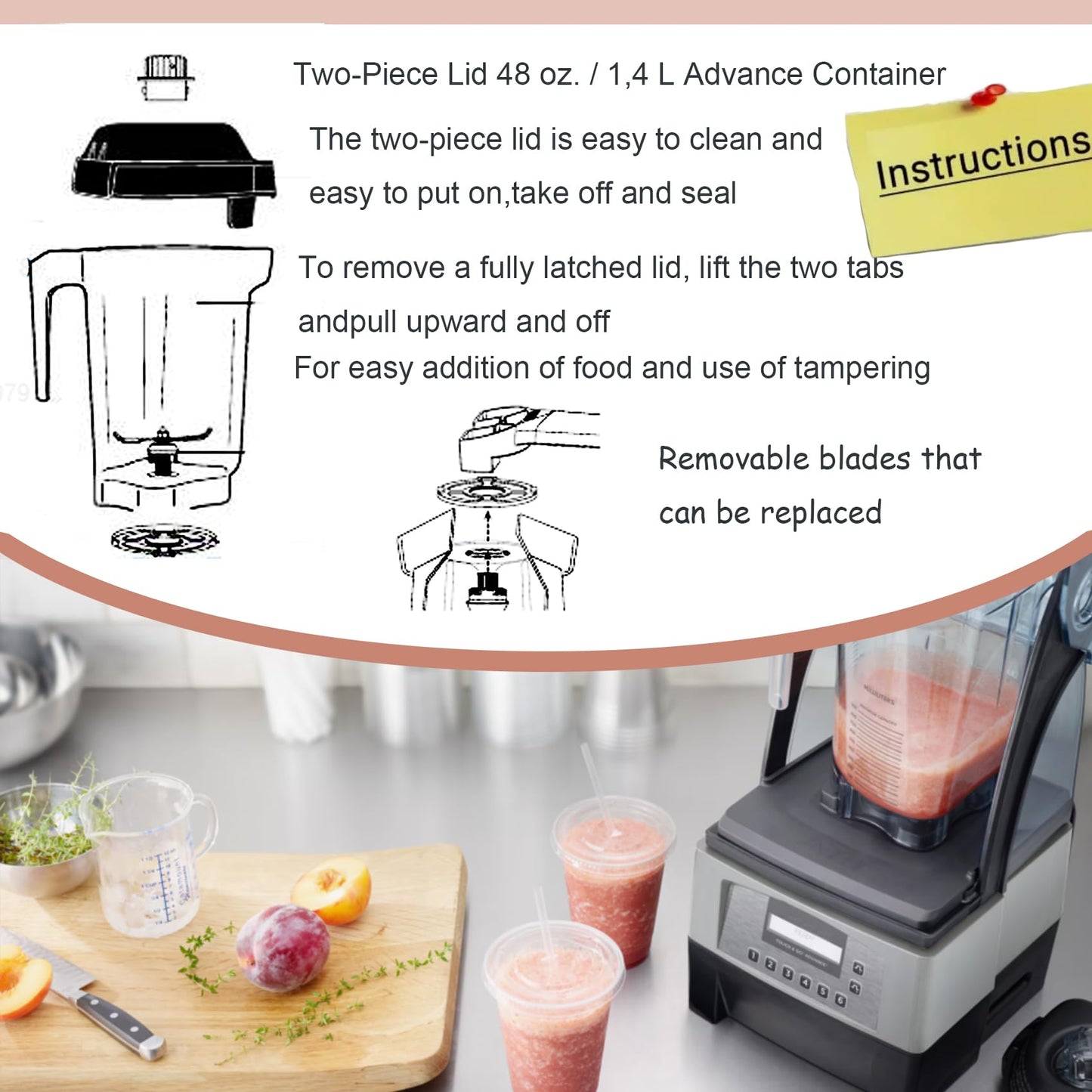 Blender Pitcher 48oz, Compatible with Vit VM0145 VM0100A 36019 16016 15978 Commercial etc, Blender Pitcher Container Jar Cup,5 Years Warranty