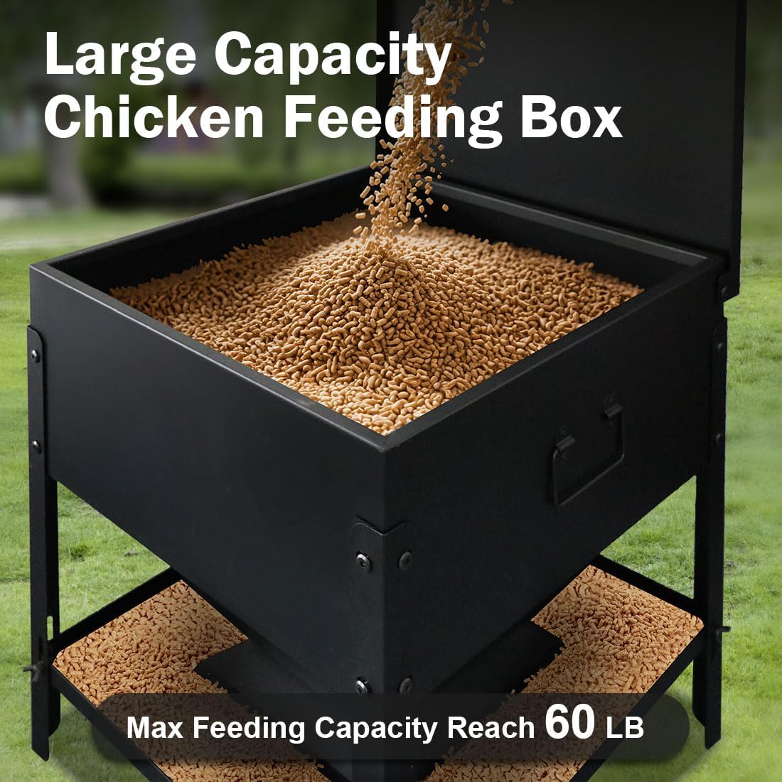 DOLEMODUO Metal Chicken Feeder No Waste, Large Capacity Poultry Feeder, Adjustable Galvanized Steel Chicken Coop Feeder with Lid and Handle