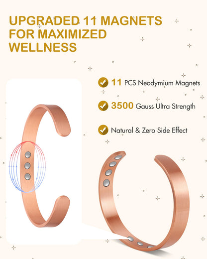 Feraco Copper Magnetic Bracelet for Men Women, 99.99% Pure Copper Cuff Bangle with 11X Effective Neodymium Magnets, Adjustable Jewelry Gifts (Set of 2)