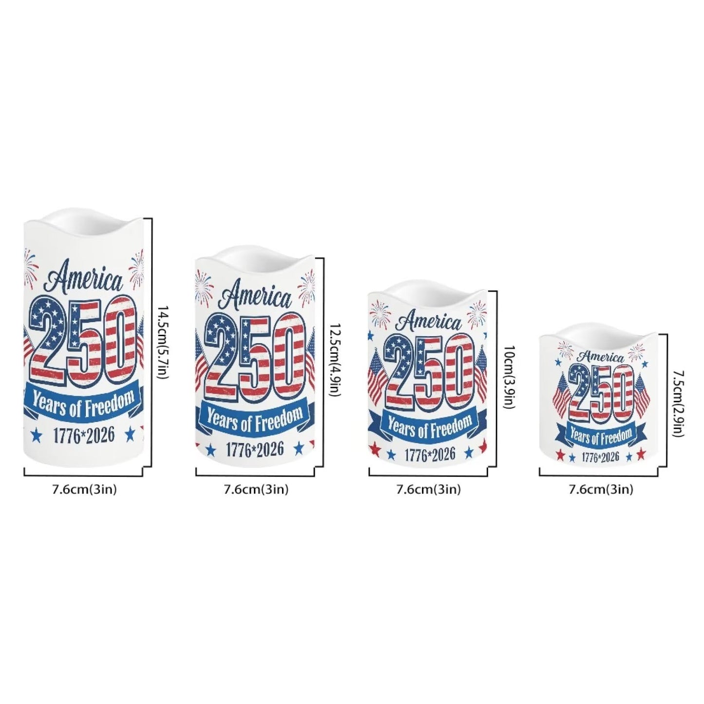 Uorisanigo 250 Years of Freedom Patriotic Flameless Candles Set of 4 American Flag Blad Eagle LED Battery Operated Candles Red White Blue Fake Electric Candles Holiday Party Patio Celebration Accents