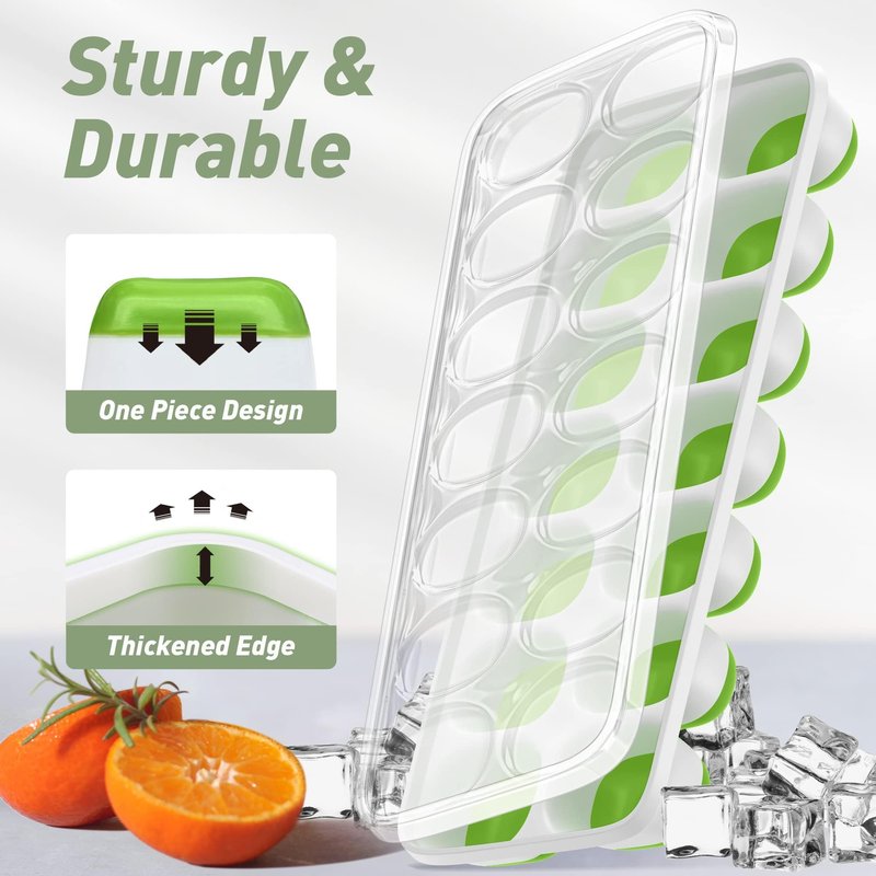 ChefAide Ice Cube Tray with Lid, 2 Packs 28 Cubes Durable Stackable Ice Cube Trays for Freezer with Removable Lids, Easy-Release Plastic & Silicone Ice Tray for Cocktail, Coffee.