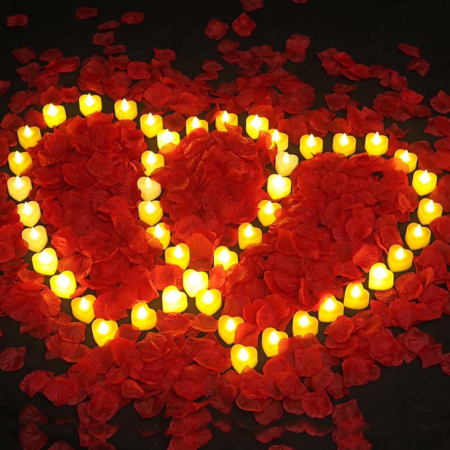 gobutend 2000 Pcs Artificial Rose Petals with 24 Pcs Romantic Flameless Candles, LED Heart Tea Lights Battery Operated for Romantic Night Wedding Anniversary Table Party Decoration