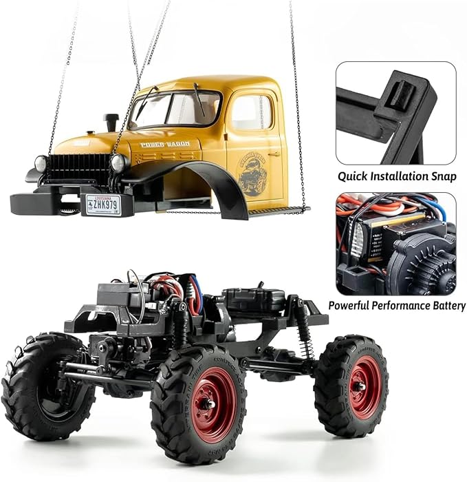 EAZYRC FMS FCX24 Power Wagon 1/24 RC Crawler Brushed 4x4 RTR Rock Crawler with Portal axle 2-Speed Transmission PC Hard Body – RC Car for Adults and Gift