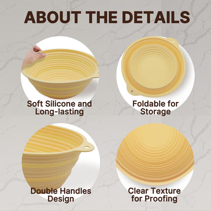 LAMPIZZERIA Silicone Proofing Basket Set Round & Oval - D'ita Collapsible Bread Banneton with Tools (Non-Stick, Easy Clean) Complete Baking Gift Kit Bread Proofing for Home Bakers