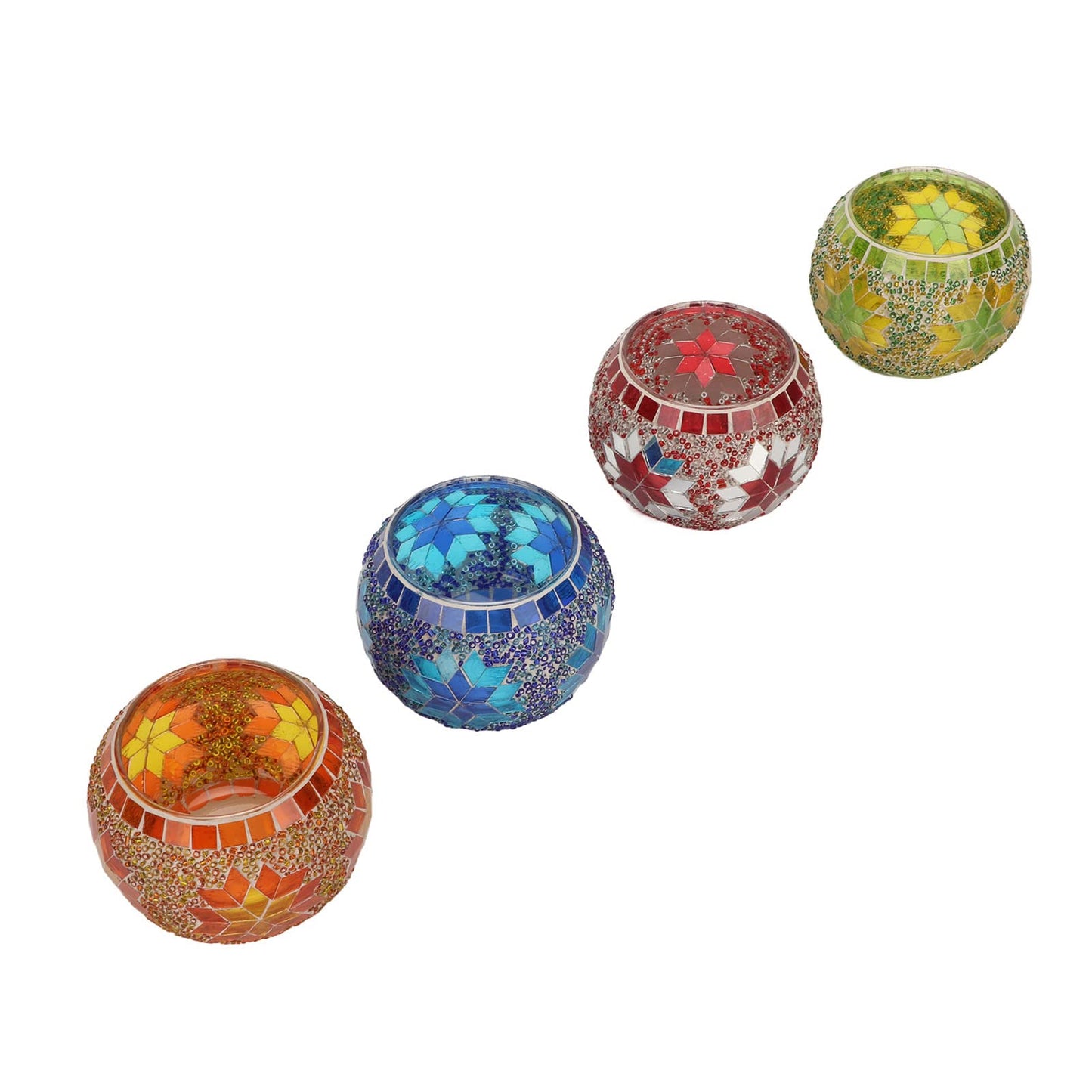Omquot 4pcs Mosaic Glass Candle Holder Colorful Romantic Mosaic Handmade Home Bar Dinner Decoration