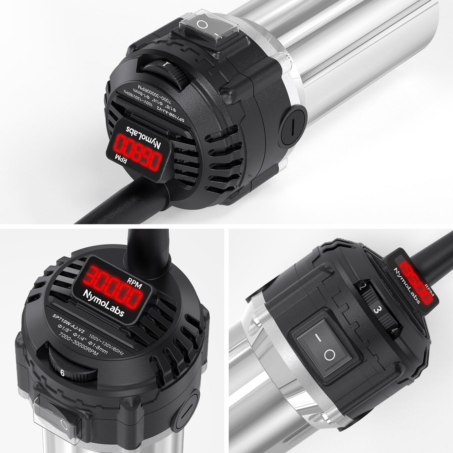 NymoLabs 710W CNC Router Spindle Motor with Speed Display, 6-Speed Adjustable (7000–30000 RPM), 65mm Diameter, 1/4" ER11 Collet, Compatible with CNC Routers, Milling and Engraving Machines