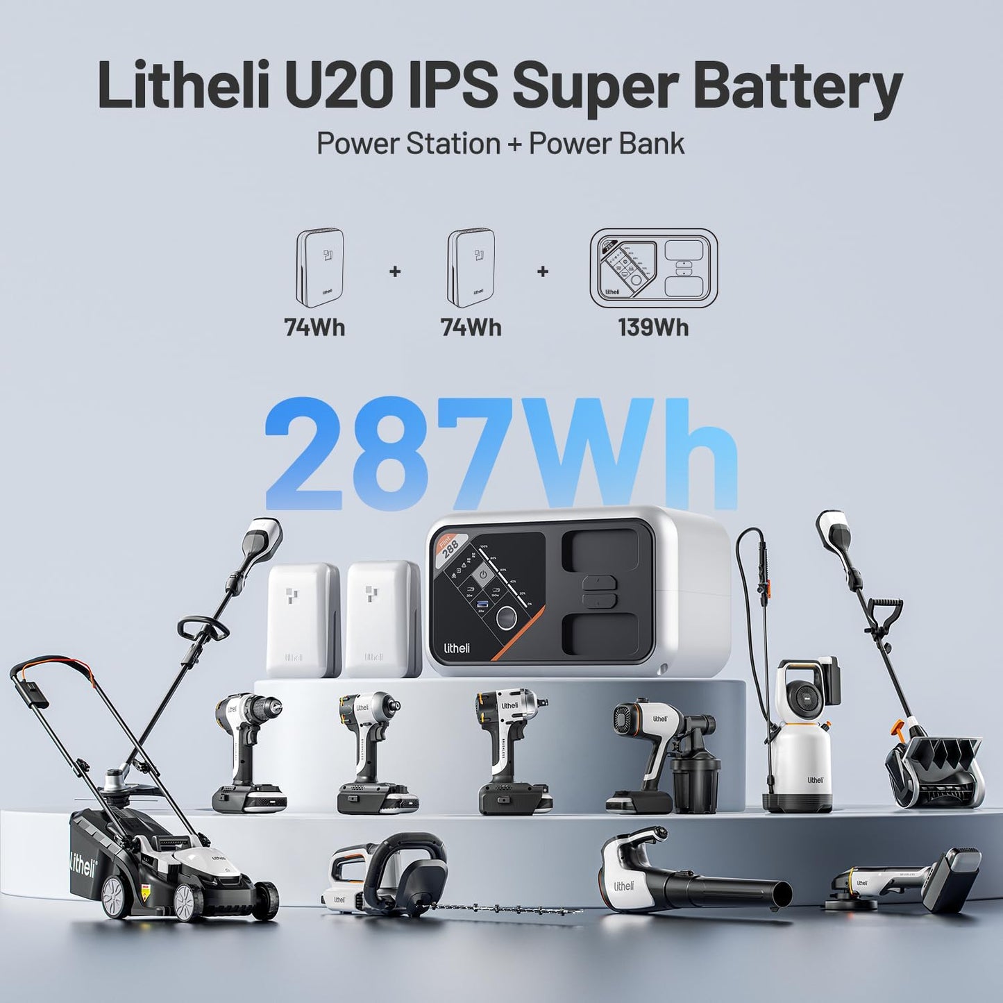 Litheli 288 Series Portable Power Station 287Wh, Lithium Battery Solar Generator（2 x 74Wh Battery Pack Shipped Separately), 300W AC Outlet, 0-95% in 50Min, Power Bank for Outdoor Emergency RV Van