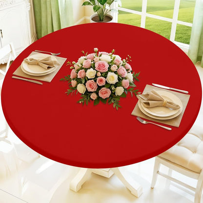 Moosfor Round Spandex Tablecloth, Elastic Fitted Waterproof Tablecloths for 45"-56" Tables, Stretch Washable Picnic Table Cover for Camping, Dining, Indoor and Outdoor, Red