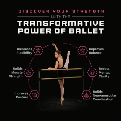 VITA Barre Portable Freestanding Double Ballet Barre, Prodigy, 8 Ft Bars, Satin Silver | Adjustable Height, USA Made, Home or Gym Exercise Equipment for Kids & Adults | Dance, Fitness, Pilates