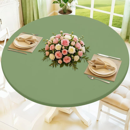 Moosfor Round Spandex Tablecloth, Elastic Fitted Waterproof Tablecloths for 18"-24" Tables, Stretch Washable Picnic Table Cover for Camping, Dining, Indoor and Outdoor, Sage Green