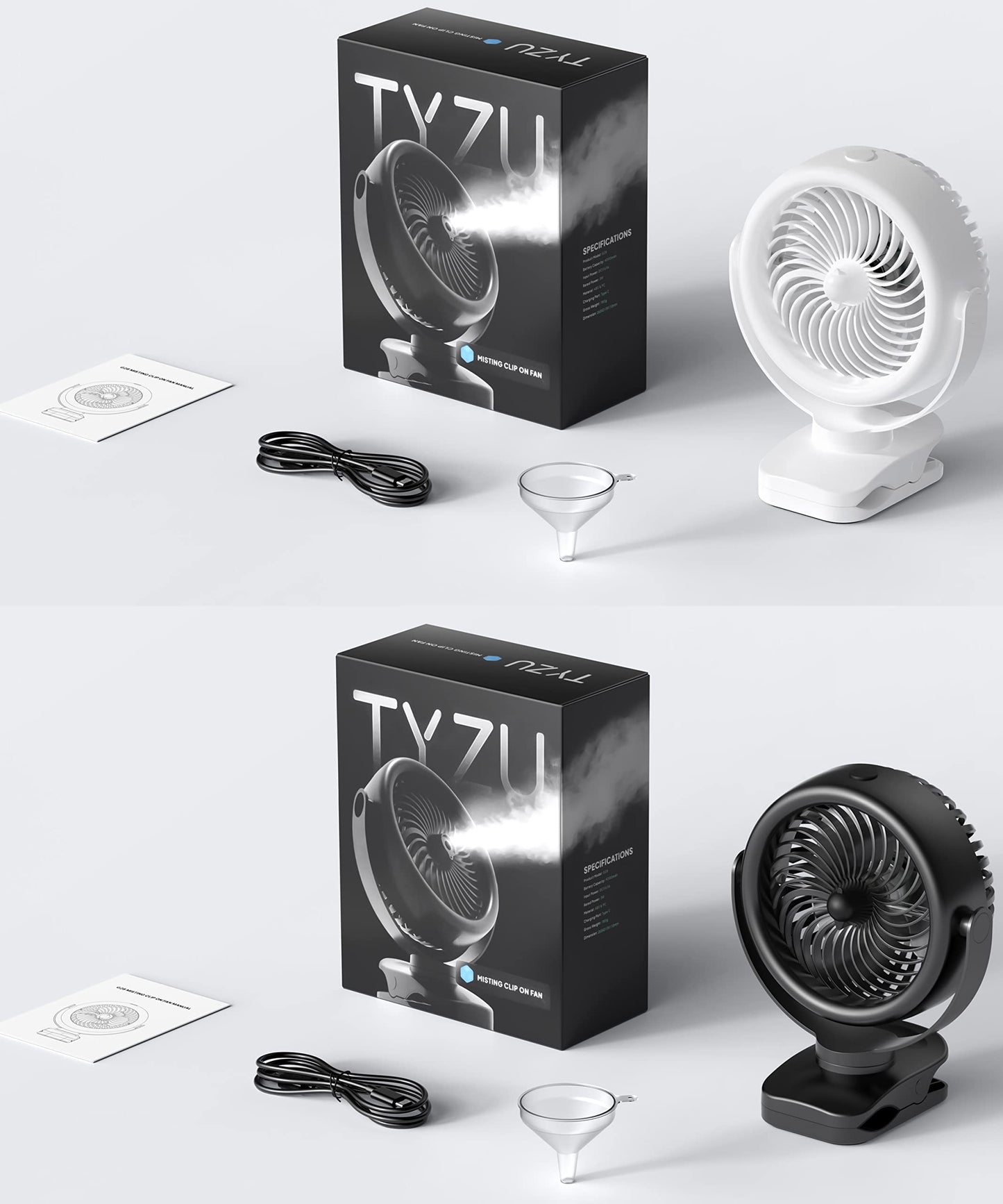 TYZU 7 Inch Portable Misting Fan 4000mAh Battery 360° Rotatable 130mlTank 4 Speeds and Timer, Fan for Baby, Office,Travel,Treadmill, Outdoors Camping,Golf Cart