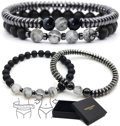 WestLuna Magnetic Bracelets for Women, Magnetic Hematite Bracelet with Black Obsidian, Map Stone. Healing Stone Bracelets for Women Men Lymph Drainage Slimming Energy Bracelet Set (Mapstone, Medium)