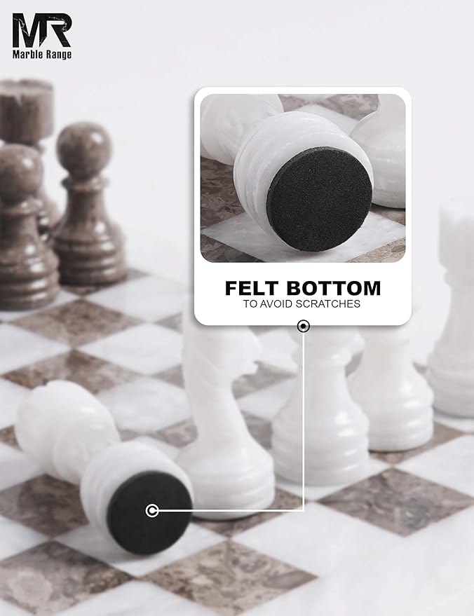 Marble Chess Set for Adults 12 Handmade White &amp Oceanic Board Game with 32 Chess Pieces 2 Extra Queens &amp Storage Box Luxury Travel Game Elegant for Home Decor