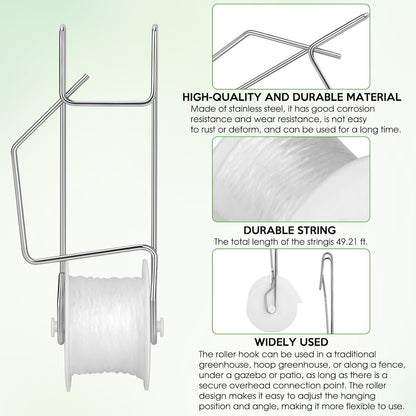 Skiennix Tomato Roller Hooks - 10 Pack with 49.2FT Rope for Trellising Plants & Vines