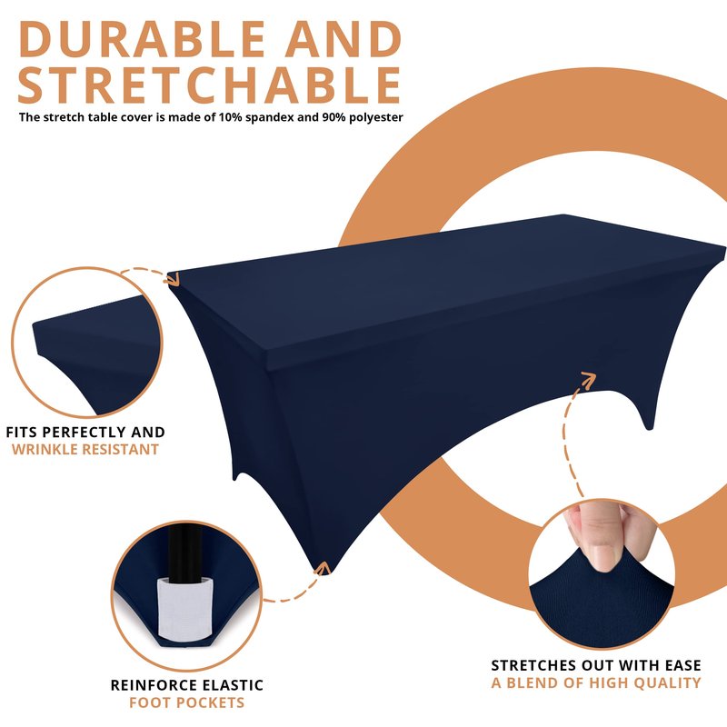 Utopia Kitchen Spandex Tablecloth 2 Pack [4FT, Navy Blue] Tight, Fitted, Washable and Wrinkle Resistant Stretch Table Cloth Rectangle Cover for Trade Show, Weddings & Parties [48Lx30Wx30H Inch]